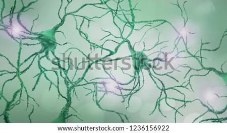 Beautiful green bed of human neurons sending a signals