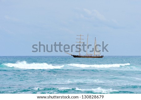Old sailing ship in the ocean