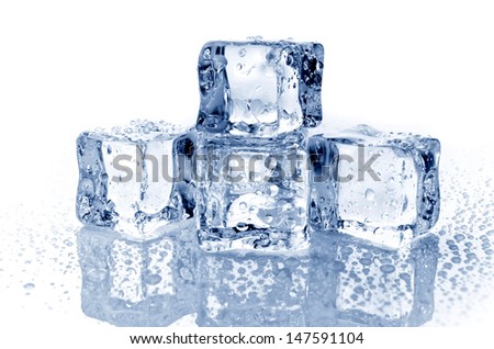 Four ice cubes on white background