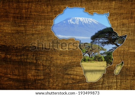 Vintage Africa Wildlife Map Design on papyrus with Kilimanjaro