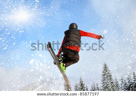 Extreme ski jump against blue sky