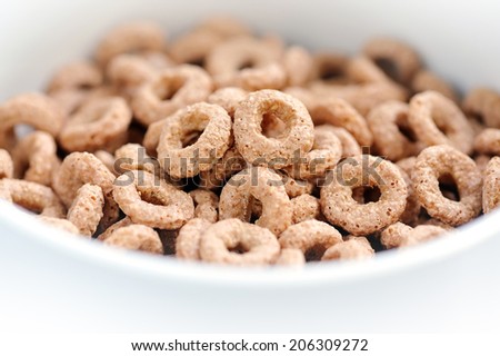 Chocolate cereal rings in bowl