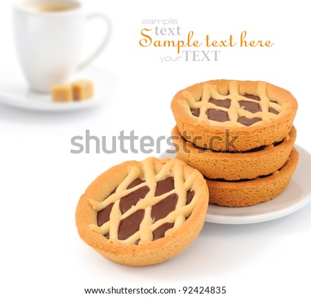 Chocolate pastry, italian homemade crostata on a white background