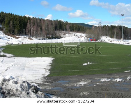Soccer ground in the spring