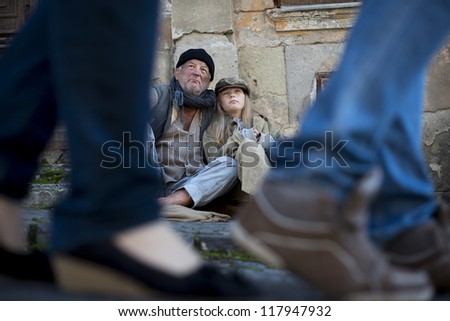 Homeless abandoned family
