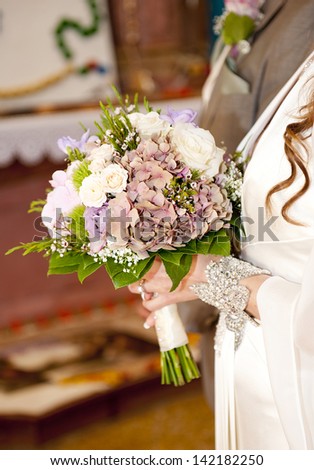 Close up of beautiful floral wedding bouquet