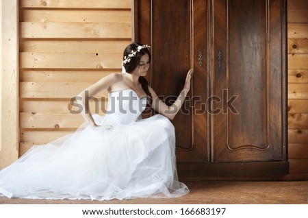 Beautiful bride in country style wedding dress