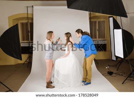 Studio portraits with beautiful bride makeup artist and hairdresser