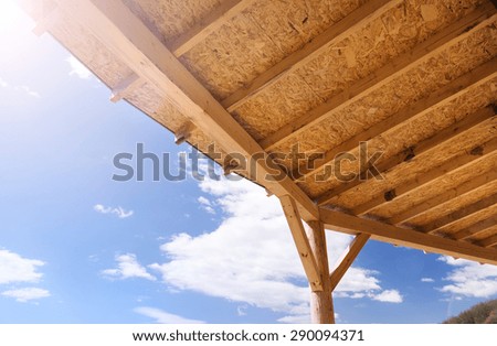 Terrace ceiling in an unfinished, ecological house and building area