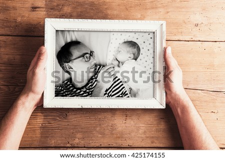 Fathers day composition. Black-and-white picture, studio shot