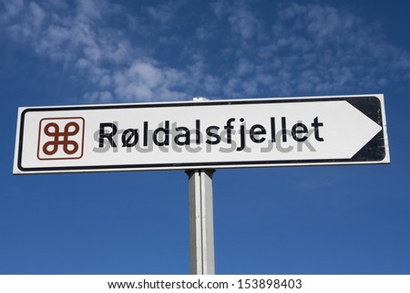 Road sign to Roldalsfjellet (the old road along road 13, Norway)