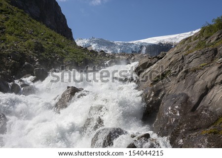 Waterfall and Buarbreen glacier (Folgefonna National Park, Norway)
