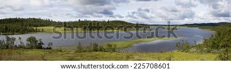 Panorama lake Sebu-Rossjoen along road Lenningsvegen (road Fv204, Oppland, Norway)