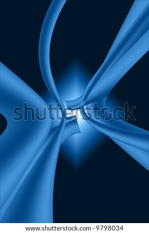 Monochromatic blue background with arcing elements in front of diamond shaped burst.