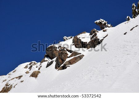 Rocky Slope of Snow Covered Mountainside