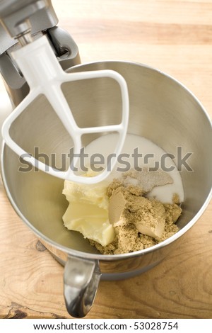Cookie dough ingredients in mixer