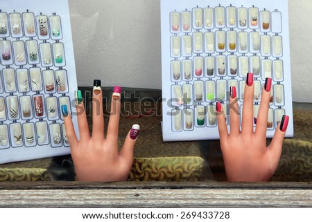 KUTNA HORA, CZECH REPUBLIC - AUGUST 23, 2014: Nail salon offering artificial nails in the town of Kutna Hora, Central Bohemia, Czech Republic.