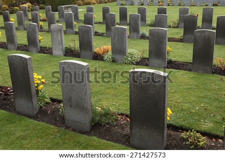Commonwealth War Cemetery with graves of UK and Allied soldiers fallen during World War II at the Olsany Cemetery in Prague, Czech Republic.