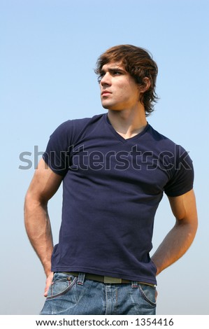 Young man in a blue t-shirt