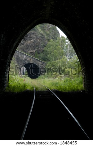 Old railroad tunnels of the Circum-Baikal Road, the historical part of Trans-Siberian railway, near Lake Baikal, Russia