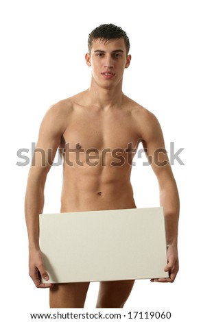 stock photo Young muscular nude man covering a copy space blank billboard stock photo Young muscular nude man covering a copy space blank billboard