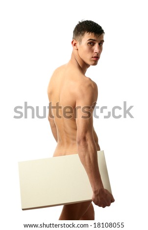 stock photo Young muscular nude man covering a copy space blank billboard stock photo Young muscular nude man covering a copy space blank billboard