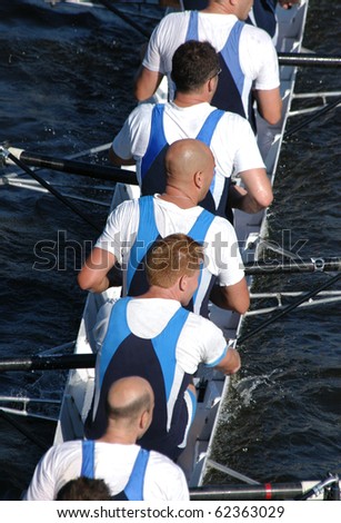 PRAGUE - June 6: Rowing team 'Sarta' rows ahead during a boat-race 'Prague Rowing' in Prague, Czech Republic, on June 6, 2010