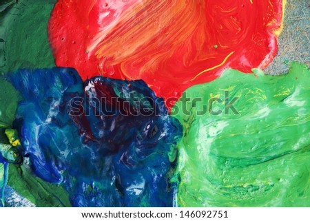 Close-up of palette with red, green and blue colors