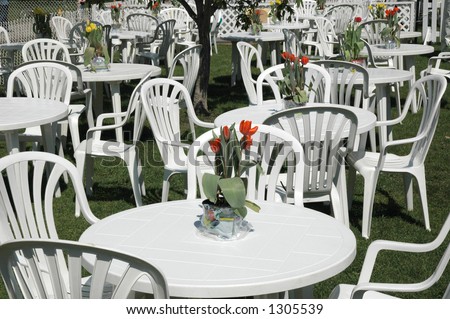 Cafe patio tables and chairs at the Ottawa Tulip Festival