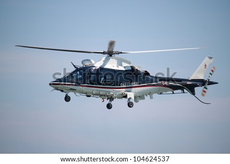 ROME - JUNE 3: An Agusta A109 Nexus helicopter performs at the Rome International Air Show on June 3, 2012 in Rome, Italy