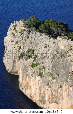 Vertical sheer cliff on the coastline in Mallorca, Spain