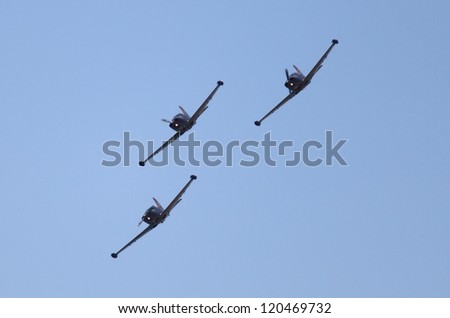 ROME - JUNE 3: The acrobatic team Breitling Jet Team perform at the Rome International Air Show on June 3, 2012 in Rome, Italy
