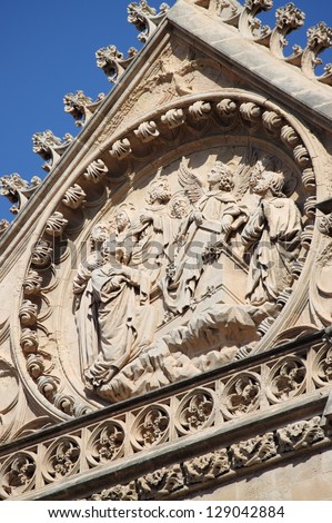Bas-relief of the facade of Palma de Mallorca cathedral, Spain