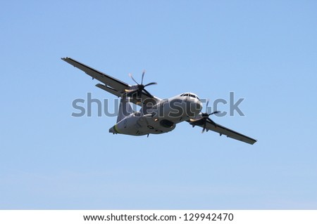 ROME - JUNE 3: An ATR42 of the italian financial police perform at the Rome International Air Show on June 3, 2012 in Rome, Italy