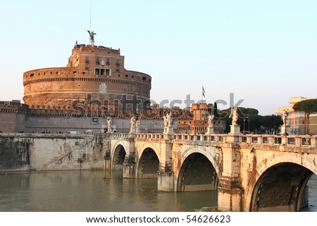 Saint Angel Castle and the Angel\'s bridge in Rome, Italy