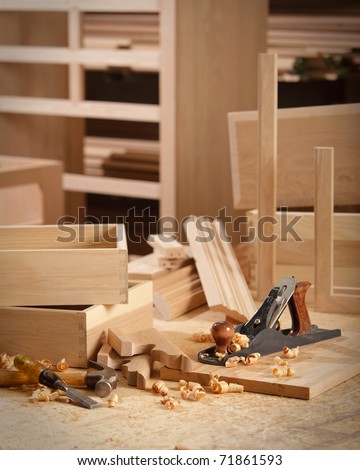 Woodworking tools in cabinet makers shop - stock photo