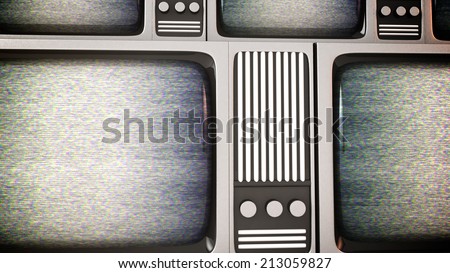 3D rendert of Retro tv screens with static.