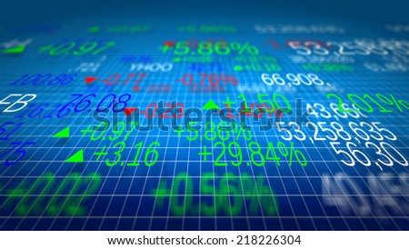 Display of Stock market quotes. Shallow depth of fields.