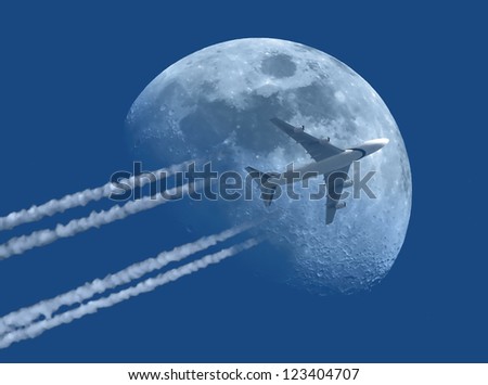 Airplane with Moon in background