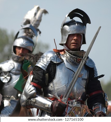 GRUNWALD, POLAND - JULY 18: Show the anniversary of the Battle of Grunwald in 1410, July 18, 2009 on Grunwald fields, Poland. Prepare to battle.