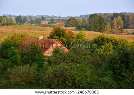 Country landscape with old farm in Poland, Europe