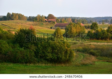 Country landscape with old farm in Poland, Europe