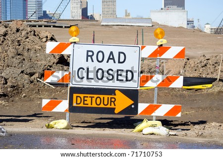 detour road sign. Road Closed Detour Sign