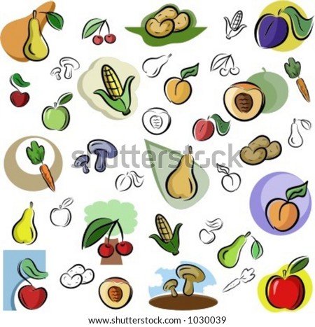 stock vector : A set of vector icons of fruits and vegetables in color, and