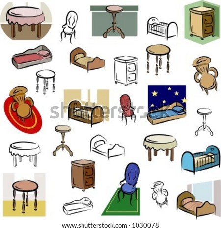 Black Chairs on Home Furniture Vector Icons In Color  And Black And White Renderings