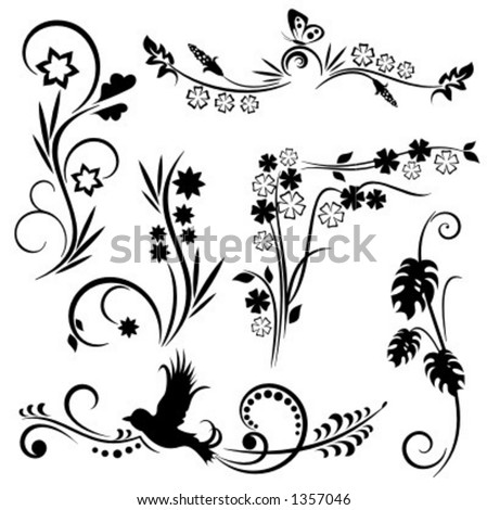stock vector A set of 6 japanese floral designs