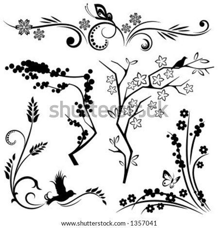 stock vector A set of 5 japanese floral designs