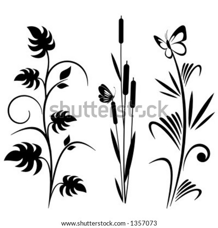 A Set Of 3 Japanese Floral Designs. Stock Vector Illustration 1357073