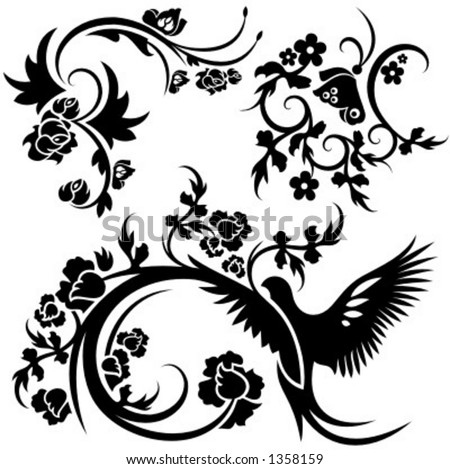  Designs on Set Of 3 Chinese Floral Designs  Stock Vector 1358159   Shutterstock