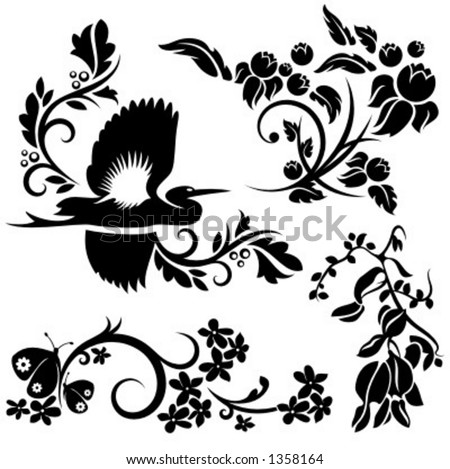 stock vector A set of 4 chinese floral designs